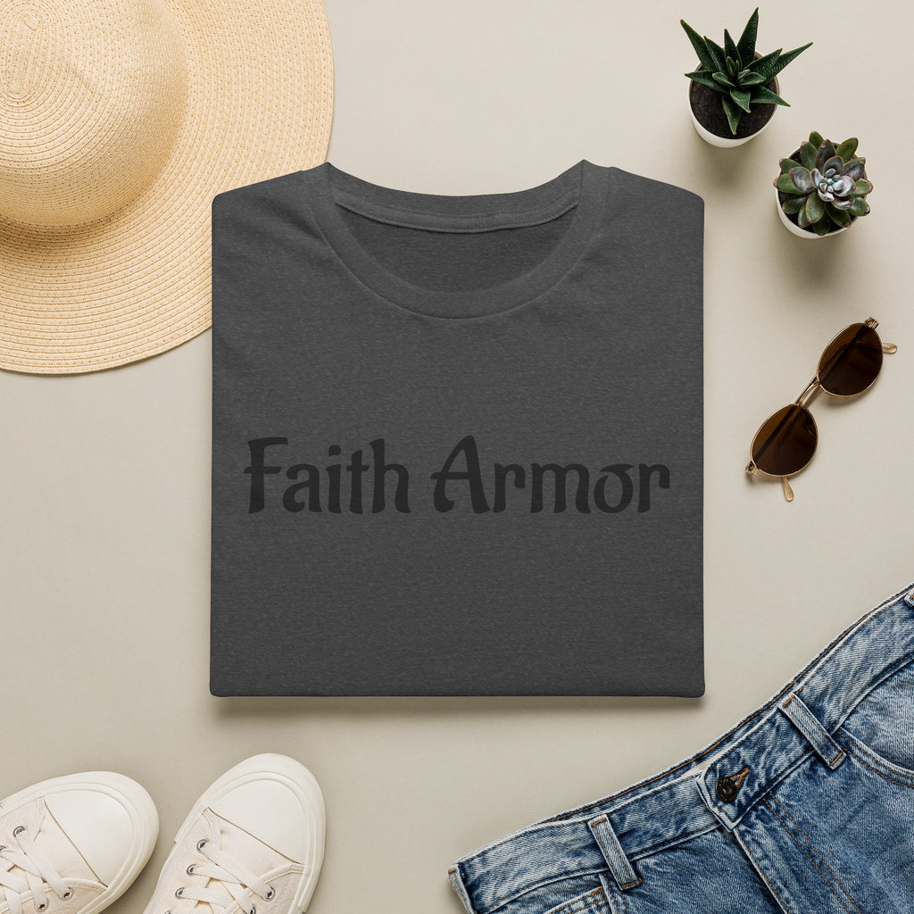 Minimalist White T‑Shirt with Subtle 'With Armor' Chest Text — Casual Everyday Tee