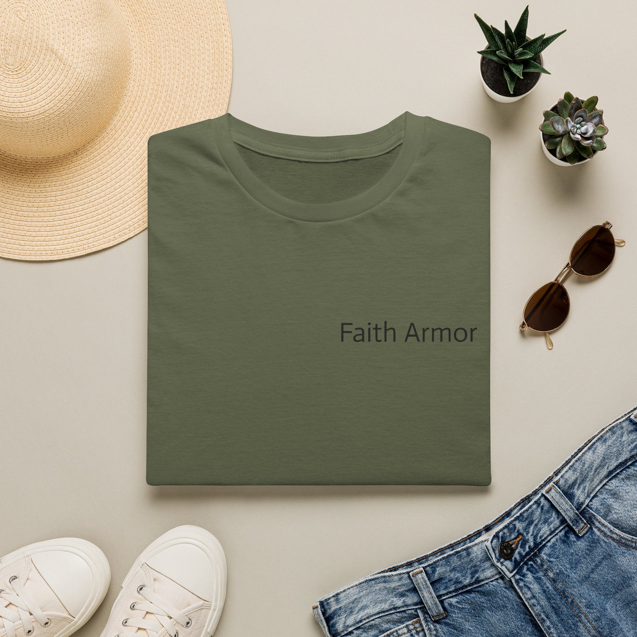 Minimalist White T‑Shirt with Subtle 'With Armor' Chest Text — Casual Everyday Tee