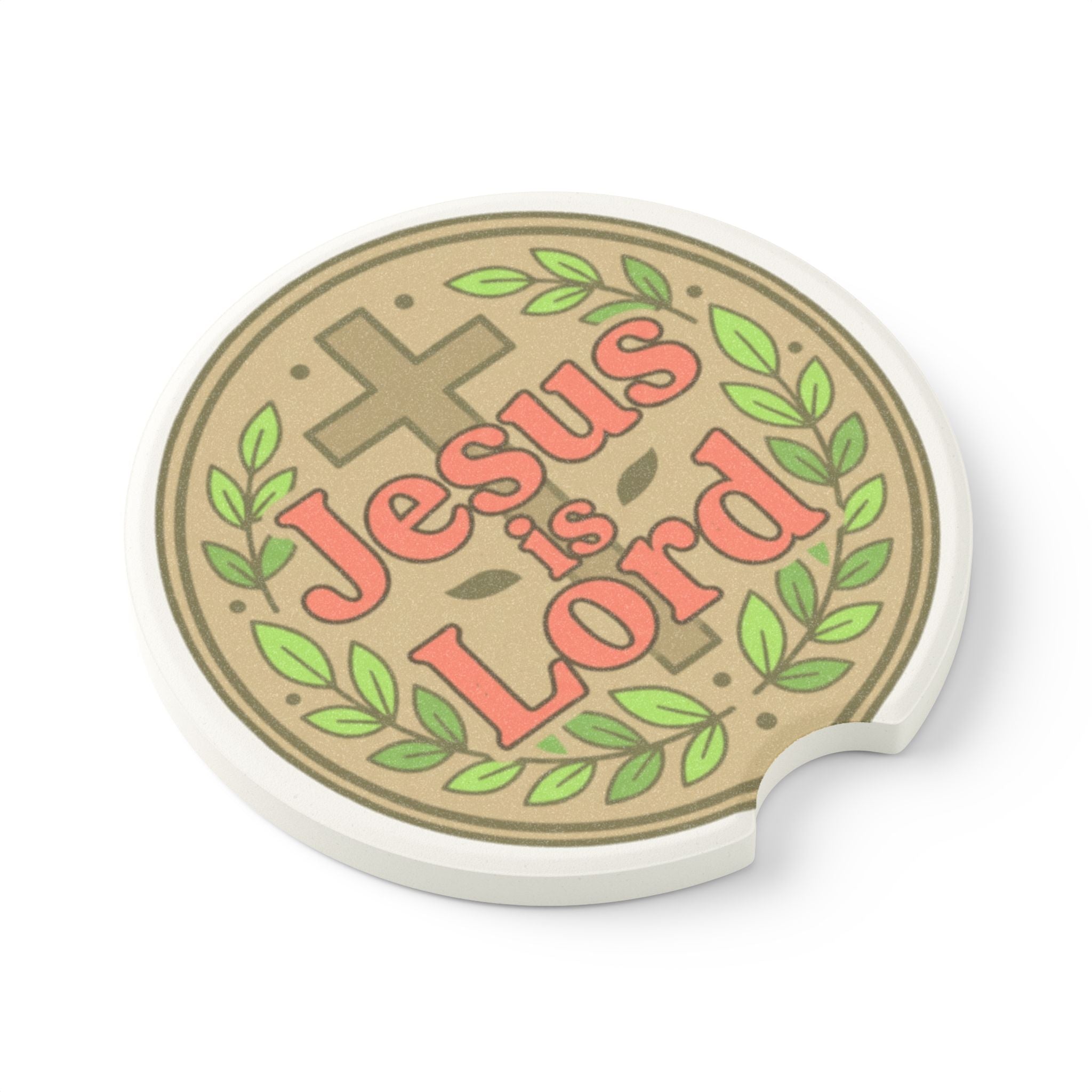 Jesus Is Lord Soapstone Car Coaster — Christian Cross Car Cup Holder Insert