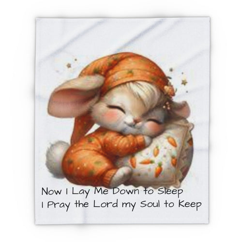 Arctic Fleece Blanket — Cute Sleeping Bunny with 'Now I Lay Me Down to Sleep' Prayer