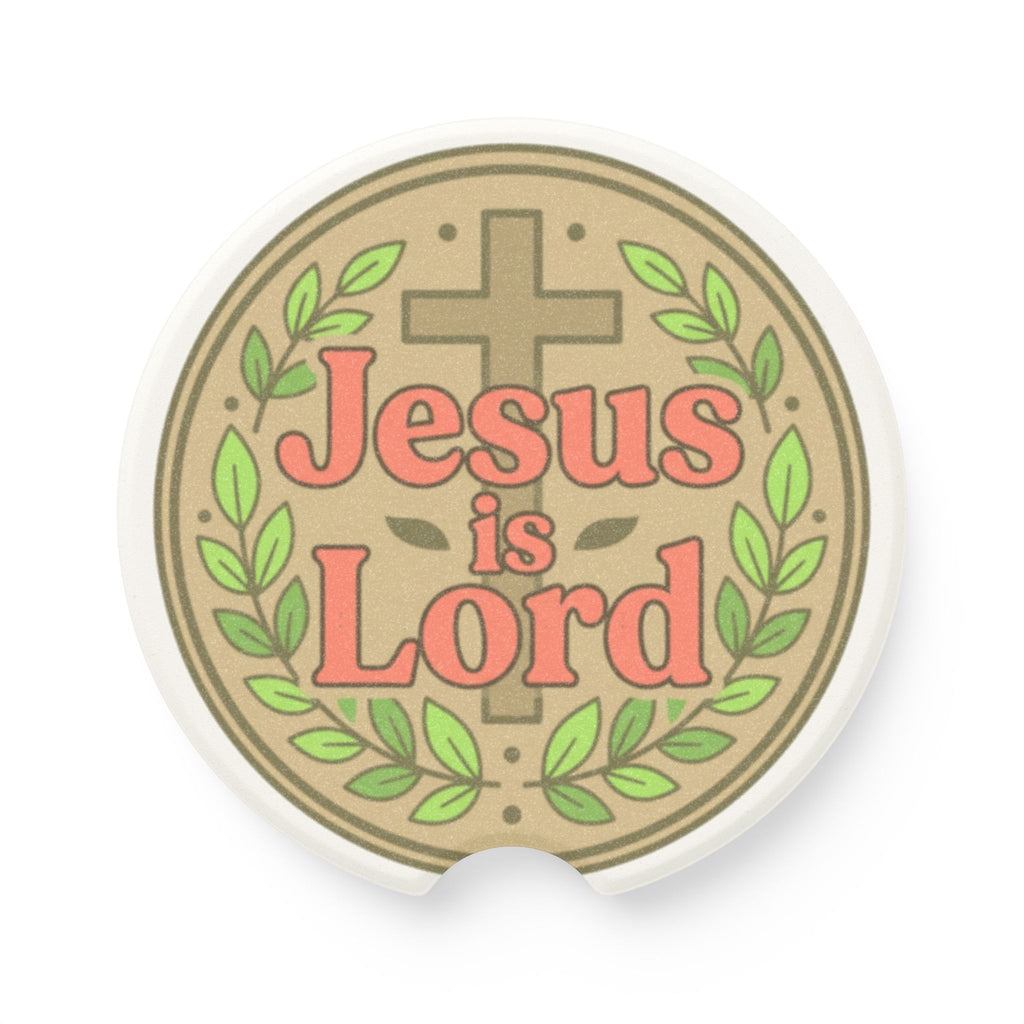 Jesus Is Lord Soapstone Car Coaster — Christian Cross Car Cup Holder Insert