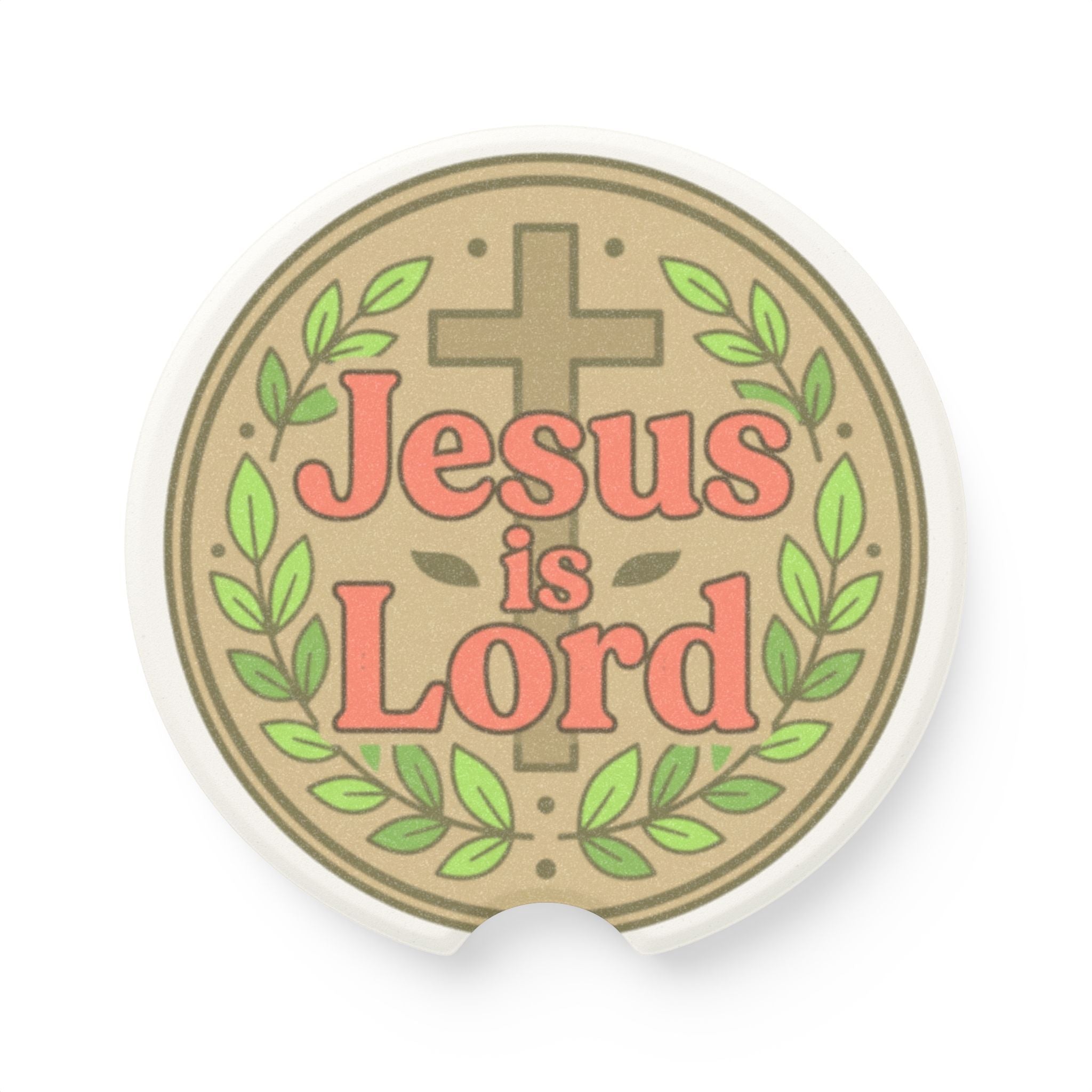 Jesus Is Lord Soapstone Car Coaster — Christian Cross Car Cup Holder Insert