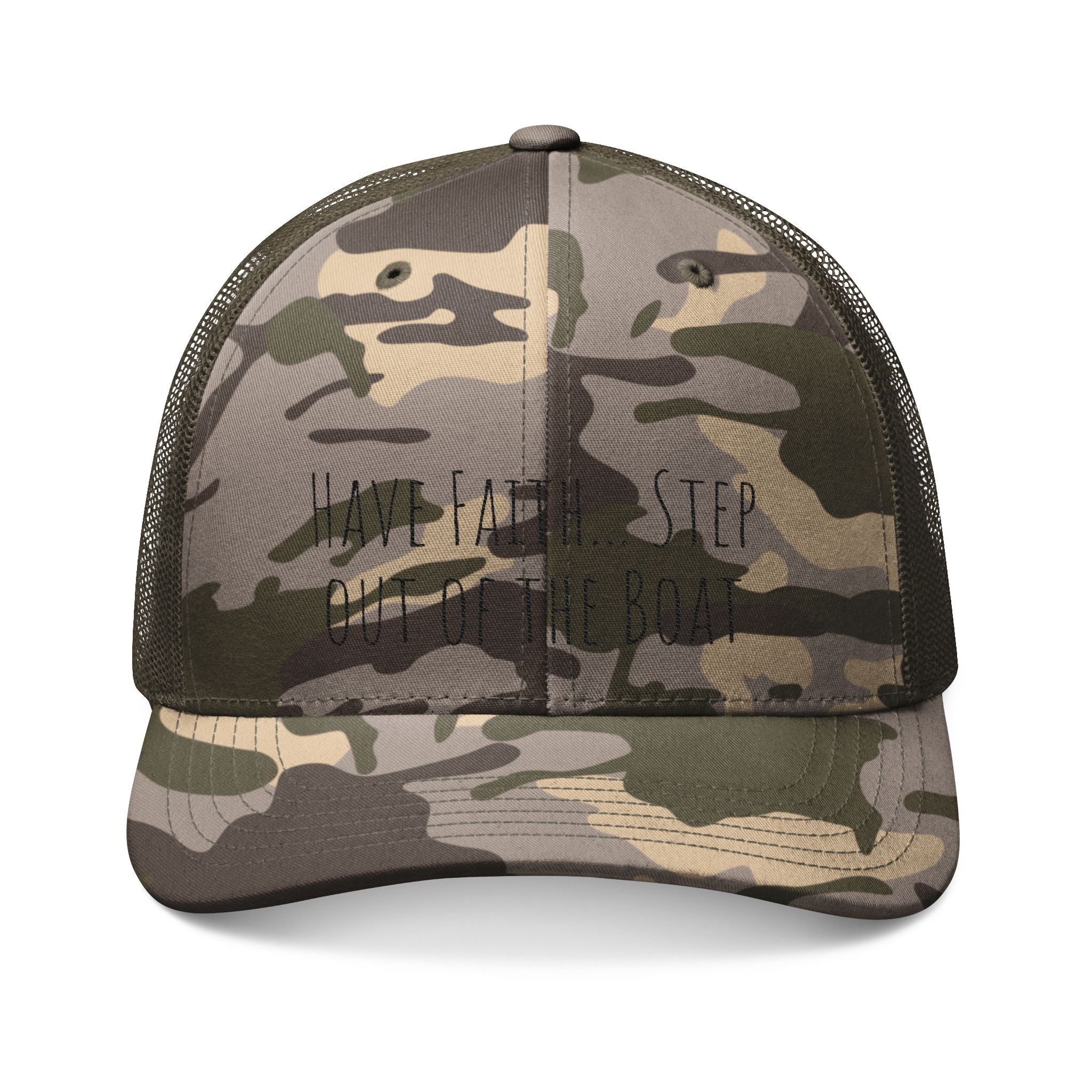 Camo Trucker Cap — Embroidered 'Armor' Military-Style Mesh Hat