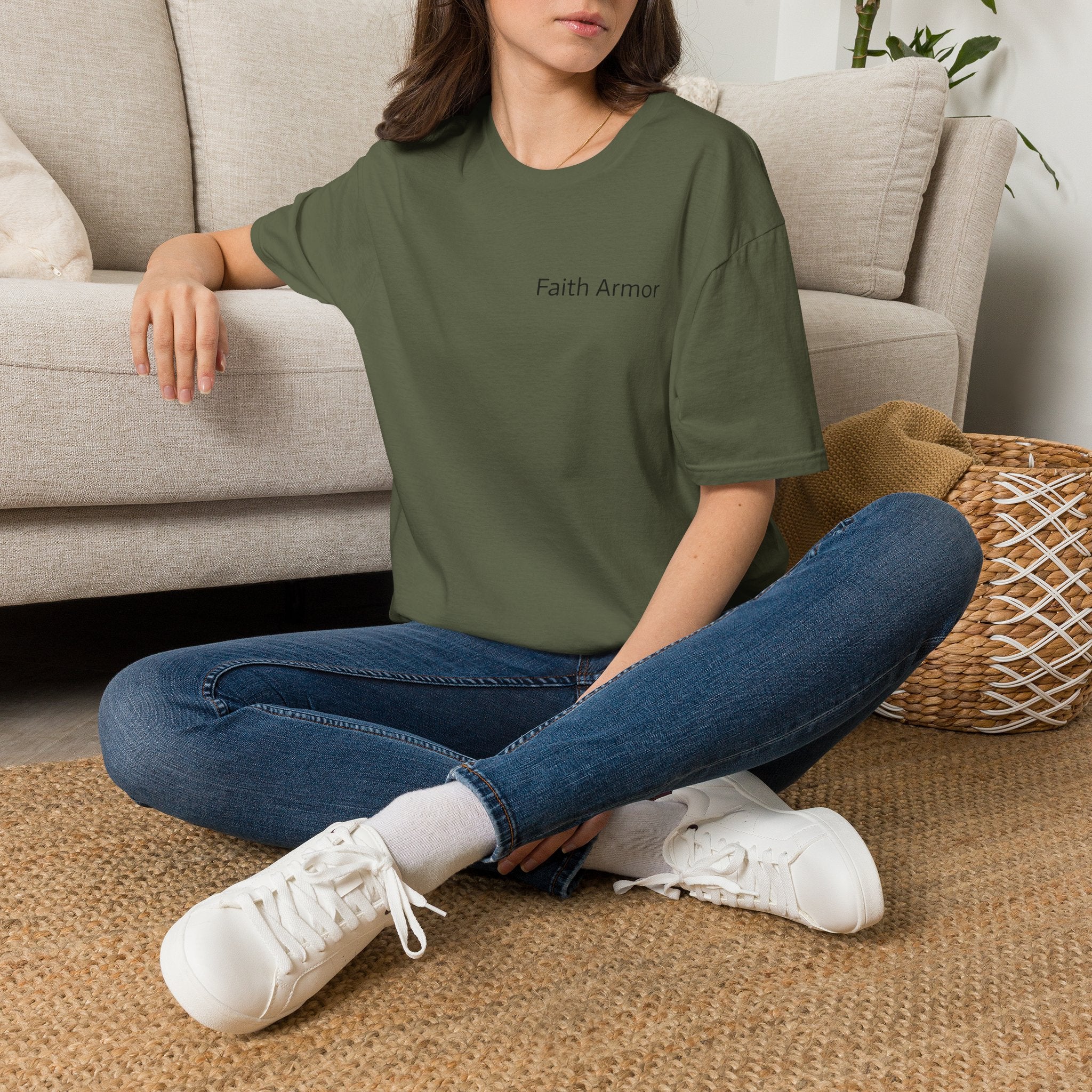 Minimalist White T‑Shirt with Subtle 'With Armor' Chest Text — Casual Everyday Tee