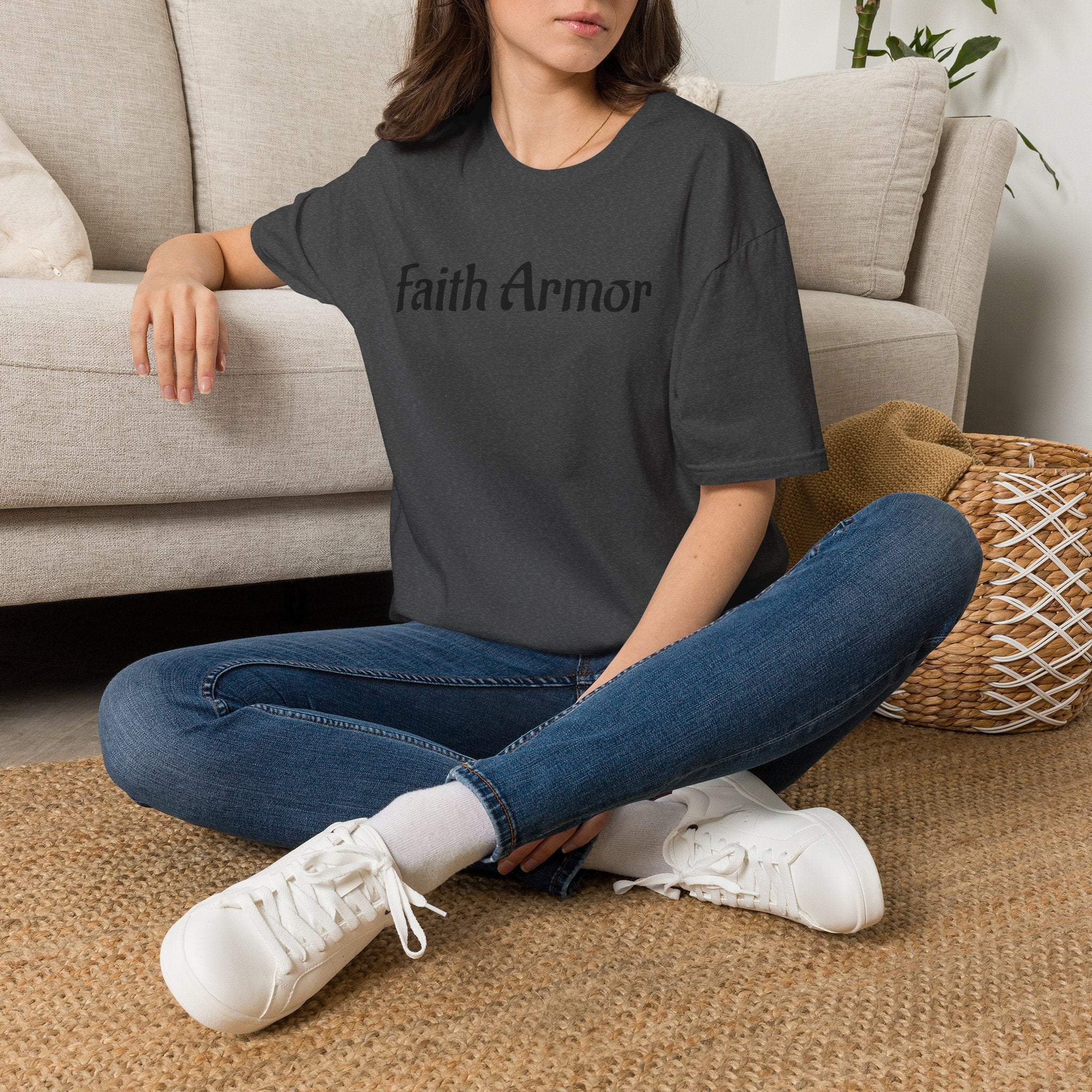 Minimalist White T‑Shirt with Subtle 'With Armor' Chest Text — Casual Everyday Tee