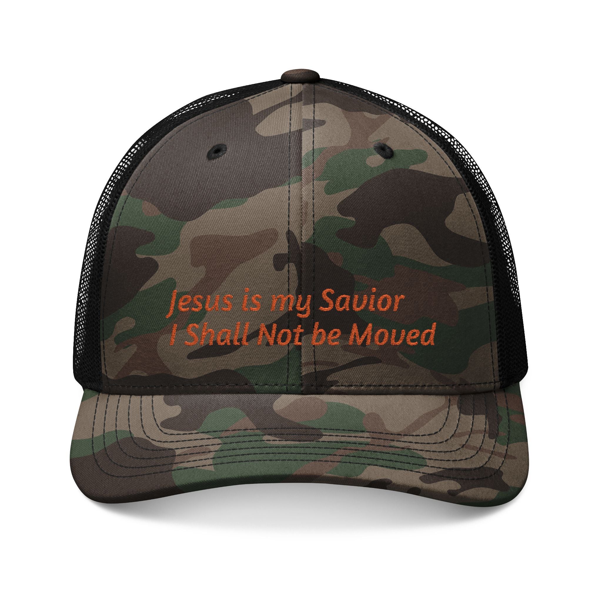 Camo Trucker Cap — Embroidered 'Armor' Military-Style Mesh Hat