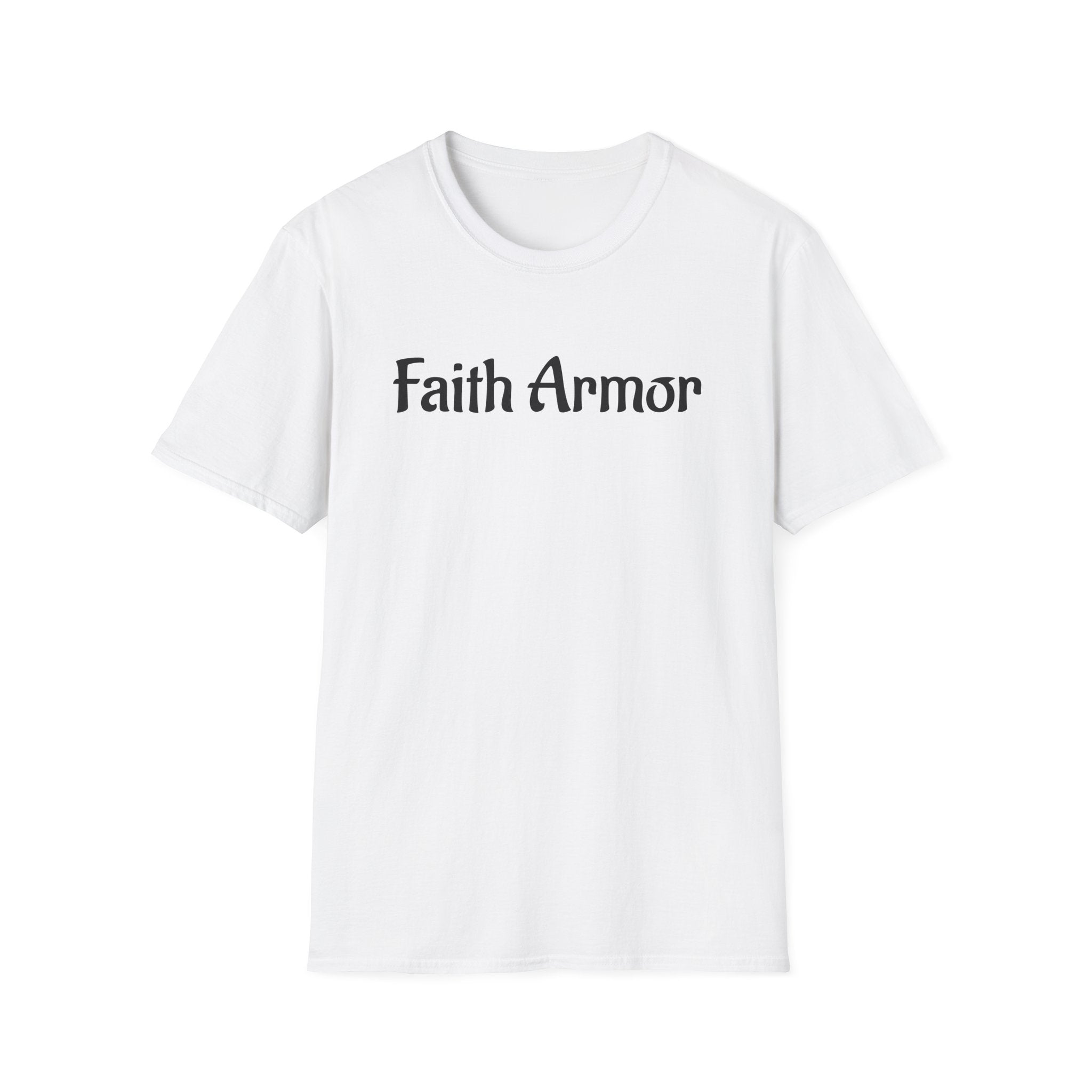 Minimalist White T‑Shirt with Subtle 'With Armor' Chest Text — Casual Everyday Tee
