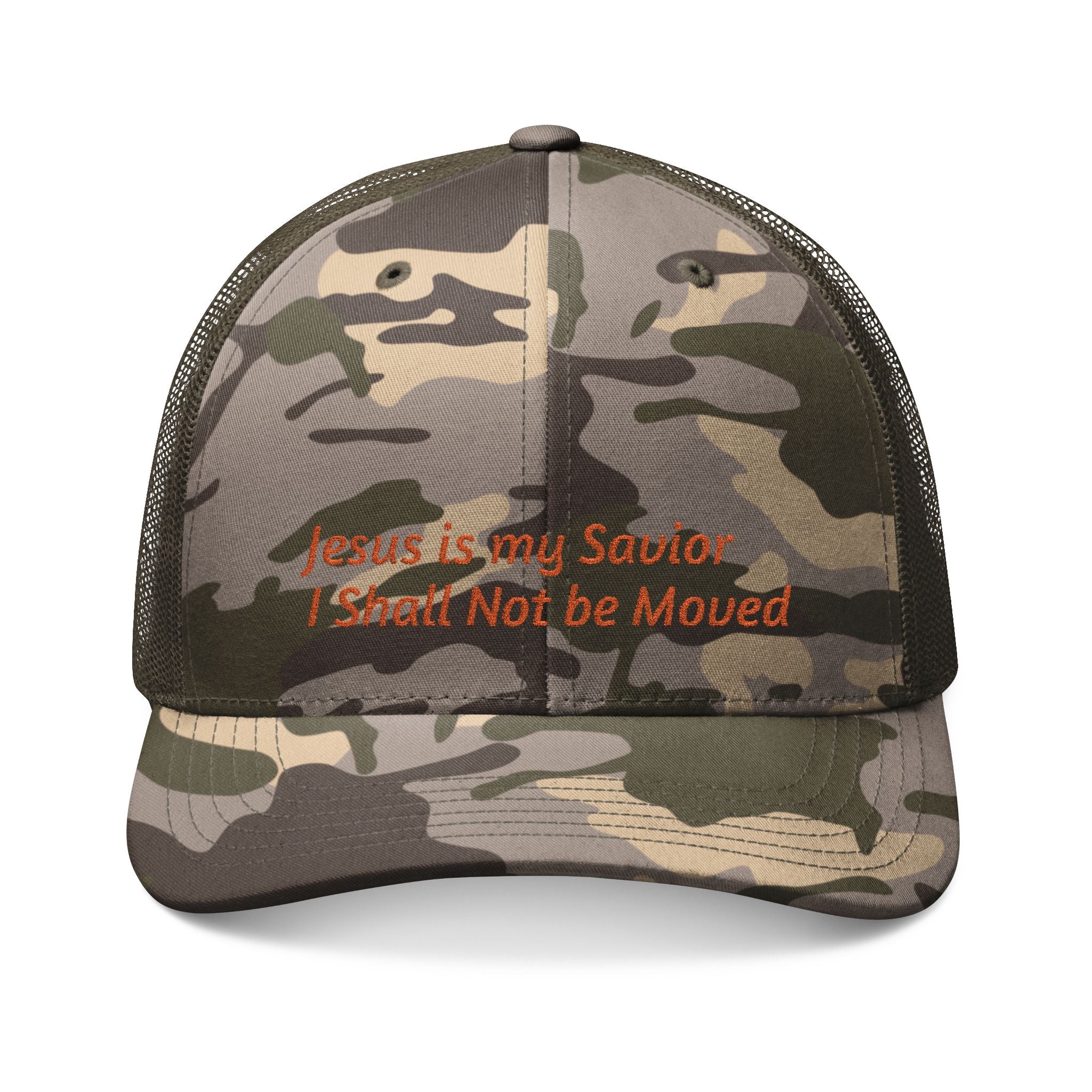 Camo Trucker Cap — Embroidered 'Armor' Military-Style Mesh Hat